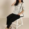 Women's White-Black Printed Short Kurti