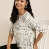 Women's White-Black Printed Short Kurti