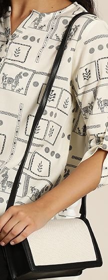 Women's White-Black Printed Short Kurti