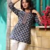 Women's Blue Printed Short Kurti