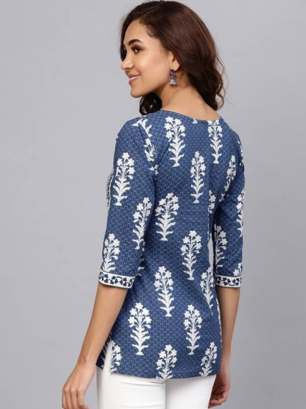 Women's Blue White Printed Short Kurti