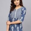 Women's Blue White Printed Short Kurti