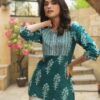 Women's Green White Printed Short Kurti