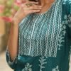 Women's Green White Printed Short Kurti
