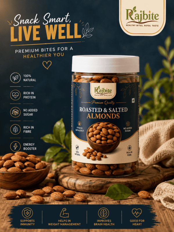 Rajbite Roasted & Salted Almonds Premium Quality Crunchy Almonds - 300gm
