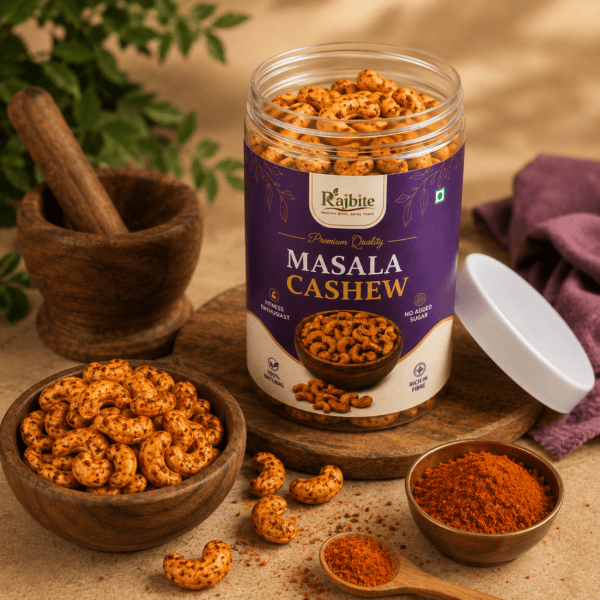 masala cashew 3 Rajbite Premium Masala Cashew Spicy Roasted Cashews, Healthy Snack – 300g